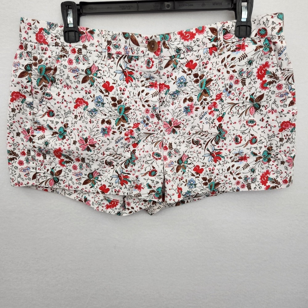 Gap Sz 8 Womens Chino Shorts White Red Brown Floral Denim Pockets Cotton Summer